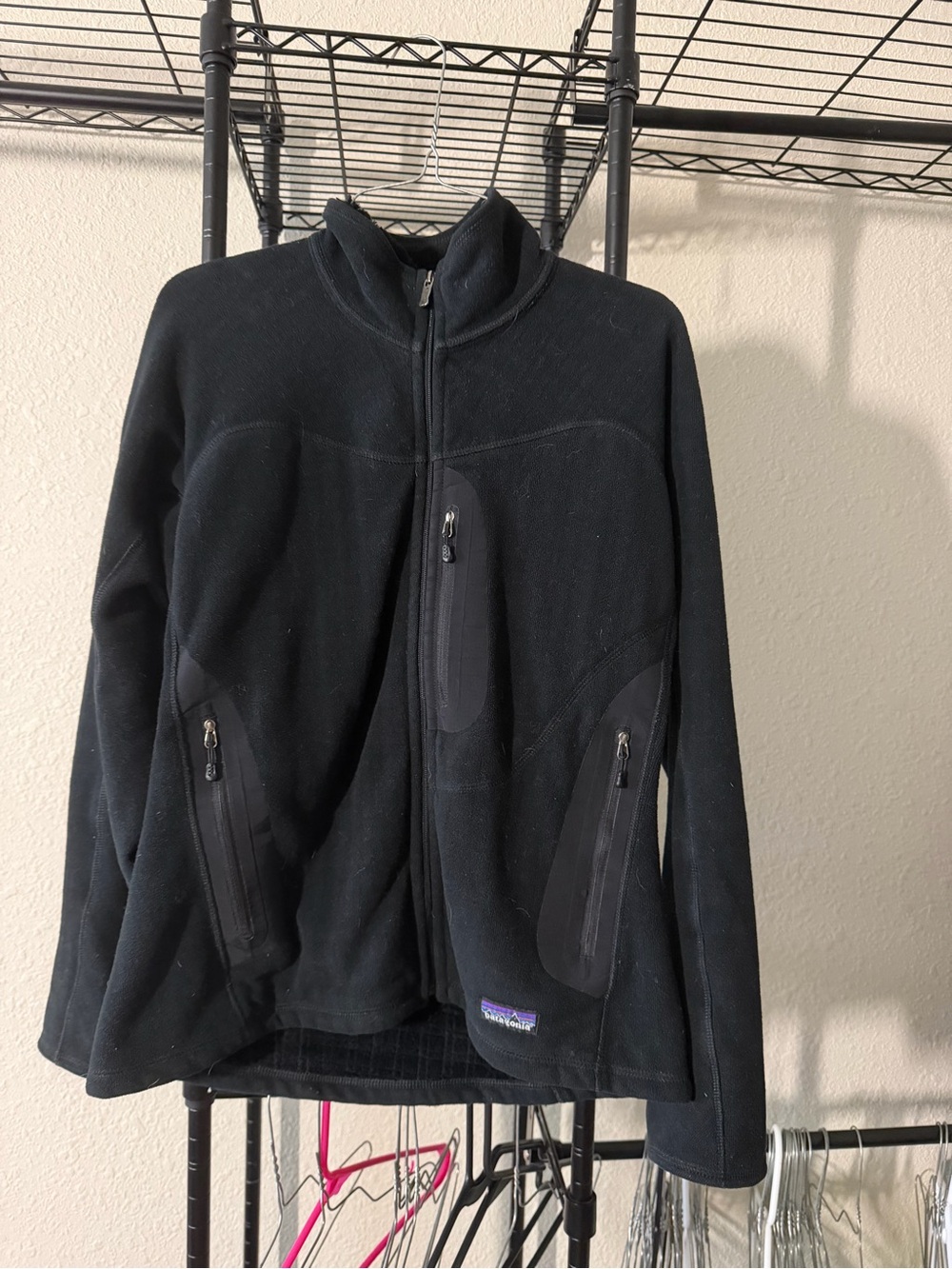 Patagonia Black Fleece Jacket with Multicolor Logo